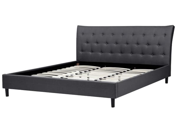 Dubbelsäng Mörkgrå Polyester Träben Tuftad Huvudgavel Lamellbotten 180 x 200 cm Modern Design