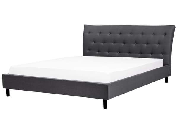 Dubbelsäng Mörkgrå Polyester Träben Tuftad Huvudgavel Lamellbotten 180 x 200 cm Modern Design