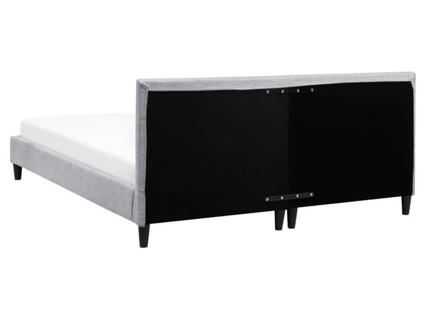 Dubbelsäng 160 x 200 cm Ljusgrå Tyg Lamellbas med Vit LED Belysning Modern