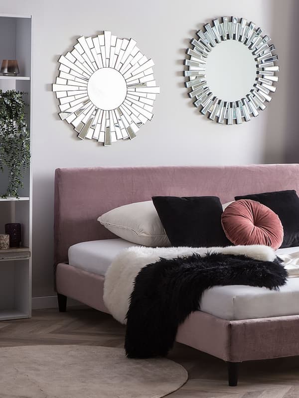 Dubbelsäng 160 x 200 cm Rosa Sammet Lamellbas Modern Sängram