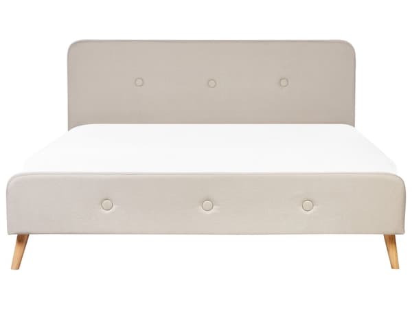 Parisänky vaalea beige 220 x 192 x 112 cm kangasverhoilu poppelipuu sälepohja napitettu