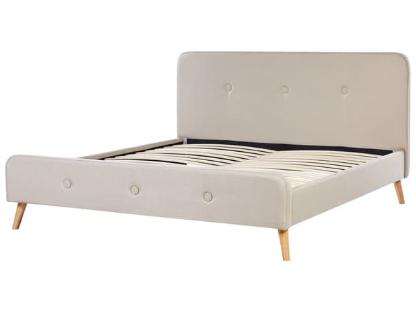 Parisänky vaalea beige 220 x 192 x 112 cm kangasverhoilu poppelipuu sälepohja napitettu