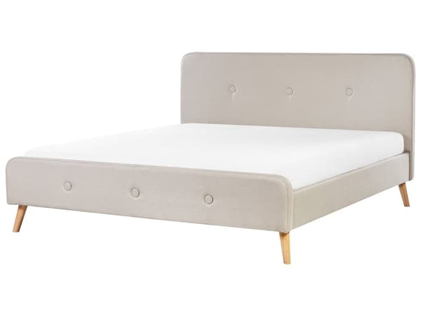 Parisänky vaalea beige 220 x 192 x 112 cm kangasverhoilu poppelipuu sälepohja napitettu