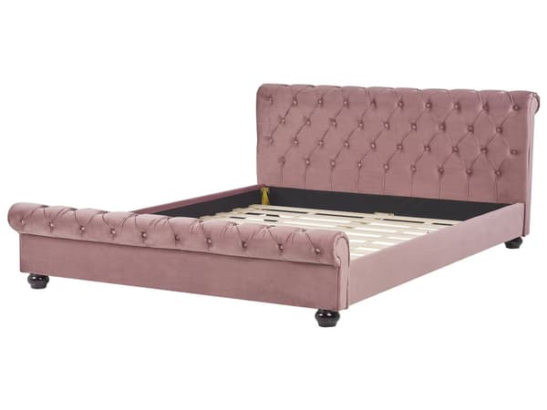 Parisänky vaaleanpunainen 180 x 200 cm sametti sälepohja napitettu timanttitikkaus glamour
