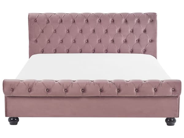 Parisänky vaaleanpunainen 180 x 200 cm sametti sälepohja napitettu timanttitikkaus glamour