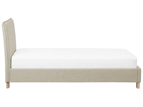Säng Beige Tyg Träben 90 x 200 cm Sängram Lamellbotten med Huvudgavel Minimalistisk Skandinavisk