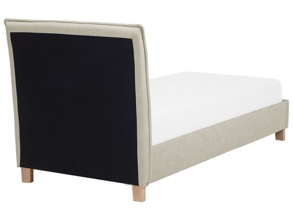 Säng Beige Tyg Träben 90 x 200 cm Sängram Lamellbotten med Huvudgavel Minimalistisk Skandinavisk