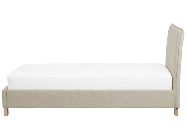 Säng Beige Tyg Träben 90 x 200 cm Sängram Lamellbotten med Huvudgavel Minimalistisk Skandinavisk
