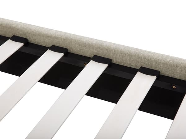 Säng Beige Tyg Träben 90 x 200 cm Sängram Lamellbotten med Huvudgavel Minimalistisk Skandinavisk