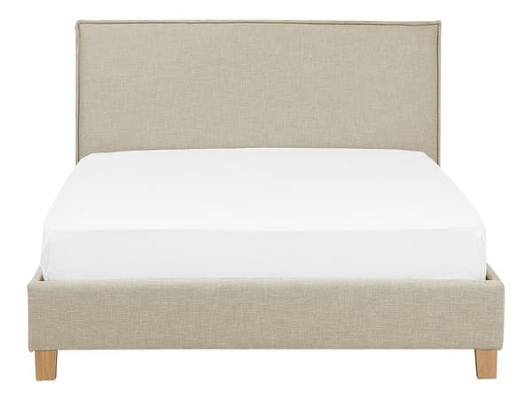 Dubbelsäng Beige Tyg Träben 140 x 200 cm Sängram Lamellbotten med Huvudgavel Minimalistisk Skandinavisk
