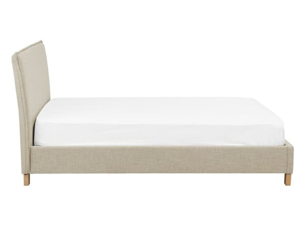 Dubbelsäng Beige Tyg Träben 140 x 200 cm Sängram Lamellbotten med Huvudgavel Minimalistisk Skandinavisk
