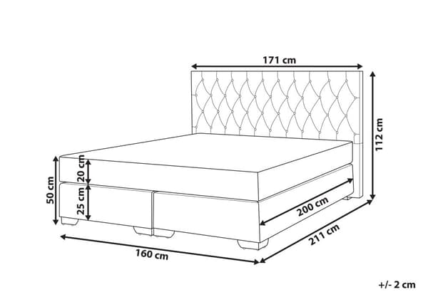 Kontinentalsäng Ljusgrå Tyg Klädd Divansäng 160 x 200 cm med Madrass och Tuftad Huvudgavel Dekorativ