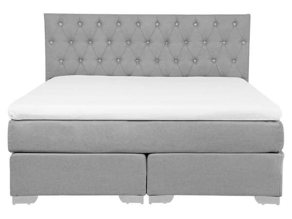 Kontinentalsäng Ljusgrå Tyg Klädd Divansäng 160 x 200 cm med Madrass och Tuftad Huvudgavel Dekorativ