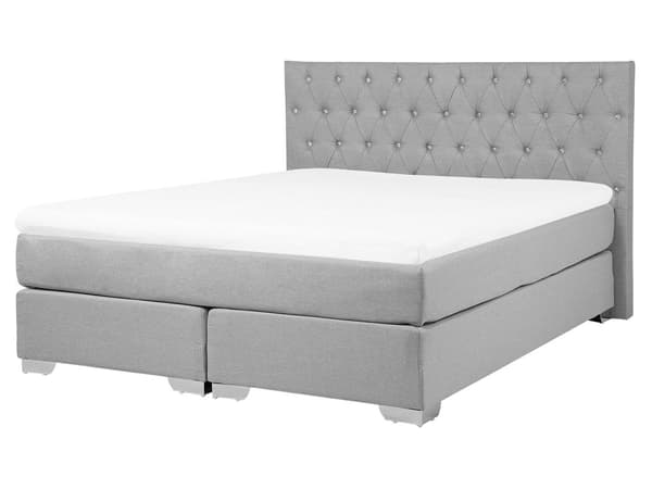 Kontinentalsäng Ljusgrå Tyg Klädd Divansäng 160 x 200 cm med Madrass och Tuftad Huvudgavel Dekorativ