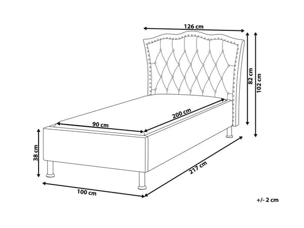 Säng Ljusgrå Tyg 90 x 200 cm Klädd Sängram Dekorativ Huvudgavel