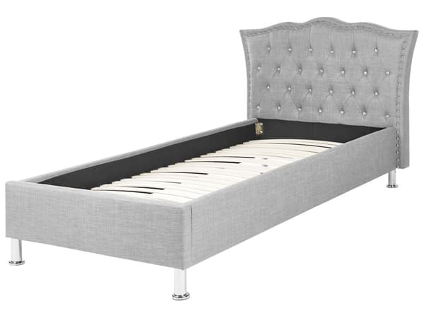 Säng Ljusgrå Tyg 90 x 200 cm Klädd Sängram Dekorativ Huvudgavel