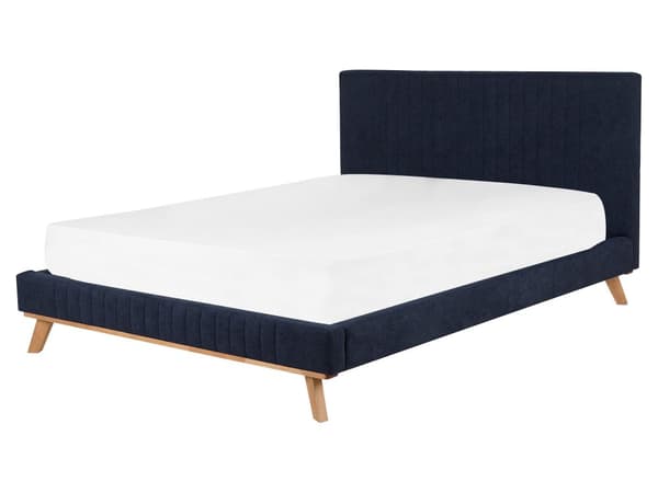 Blå seng med stel betrukket med velour træben 160 x 200 cm moderne look