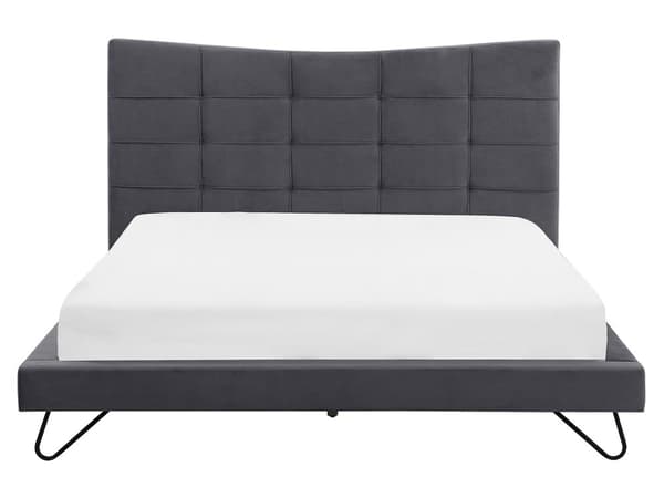 Velour seng Grå Stof med Sort Metalben 160 x 200 cm Polstret Dobbeltseng Quiltet Sengegavl Moderne Slim Look Soveværelse Sengestol Tilbehør