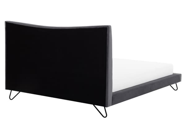 Velour seng Grå Stof med Sort Metalben 160 x 200 cm Polstret Dobbeltseng Quiltet Sengegavl Moderne Slim Look Soveværelse Sengestol Tilbehør