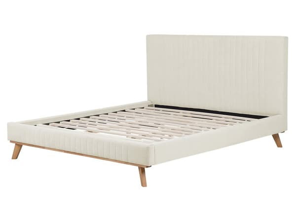 Beige seng med stel betrukket med velour træben 160 x 200 cm moderne look