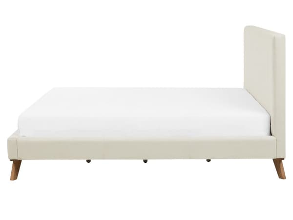 Beige seng med stel betrukket med velour træben 160 x 200 cm moderne look