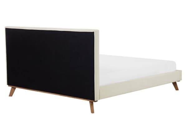 Beige seng med stel betrukket med velour træben 160 x 200 cm moderne look