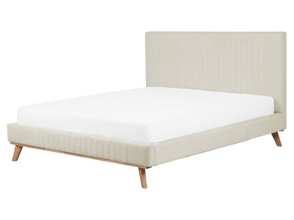 Beige seng med stel betrukket med velour træben 160 x 200 cm moderne look
