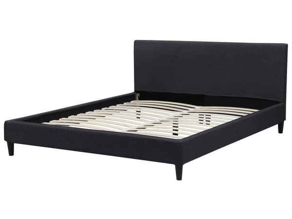 Seng Sort Mørkt Træ Polyester Fyrretræ 160x200 cm Moderne Skandinavisk Design Senge Polstret Dobbeltseng Stofbetræk Soveværelse Gæsteværelse