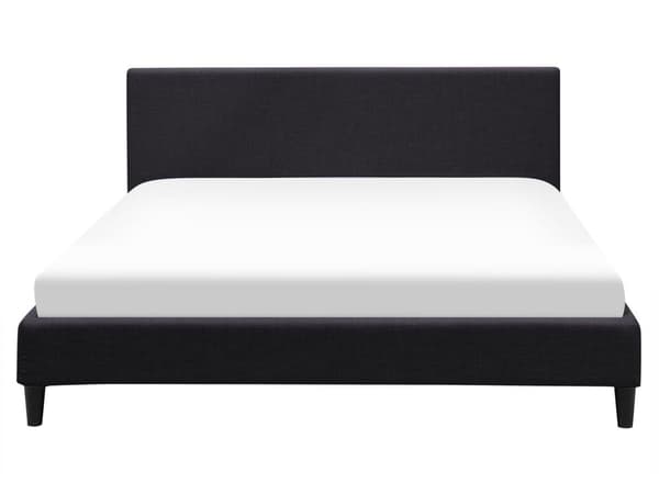Seng Sort Mørkt Træ Polyester Fyrretræ 160x200 cm Moderne Skandinavisk Design Senge Polstret Dobbeltseng Stofbetræk Soveværelse Gæsteværelse