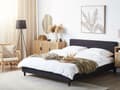 Miniatyrbillede 2 af 9: Seng Sort Mørkt Træ Polyester Fyrretræ 160x200 cm Moderne Skandinavisk Design Senge Polstret Dobbeltseng Stofbetræk Soveværelse Gæsteværelse
