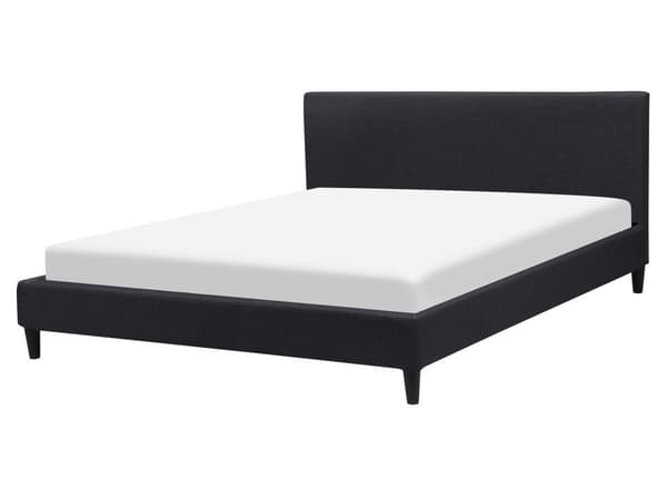 Seng Sort Mørkt Træ Polyester Fyrretræ 160x200 cm Moderne Skandinavisk Design Senge Polstret Dobbeltseng Stofbetræk Soveværelse Gæsteværelse
