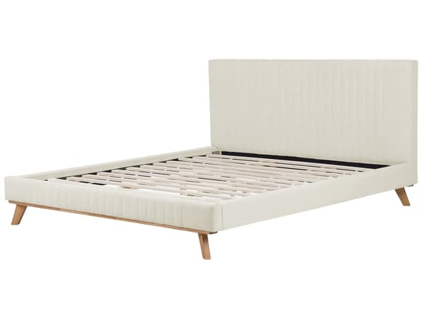 Beige seng med stel betrukket med velour træben 180 x 200 cm moderne look