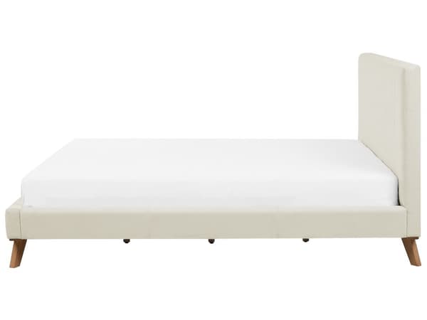 Beige seng med stel betrukket med velour træben 180 x 200 cm moderne look