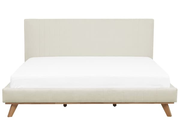 Beige seng med stel betrukket med velour træben 180 x 200 cm moderne look