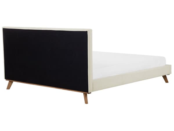 Beige seng med stel betrukket med velour træben 180 x 200 cm moderne look