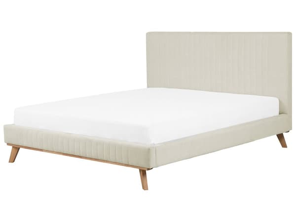 Beige seng med stel betrukket med velour træben 180 x 200 cm moderne look