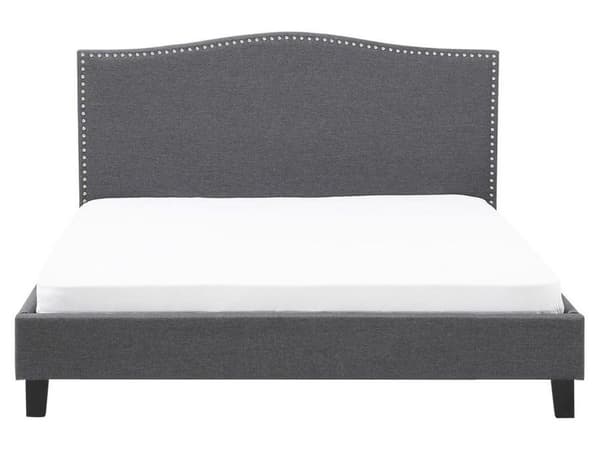 Dobbeltseng Grå Polyester 160 x 200 cm Polstret Sengeramme med Kamelryg Sengegavl i Glamour Sømhoved Knap Mønster Soveværelse Inspiration