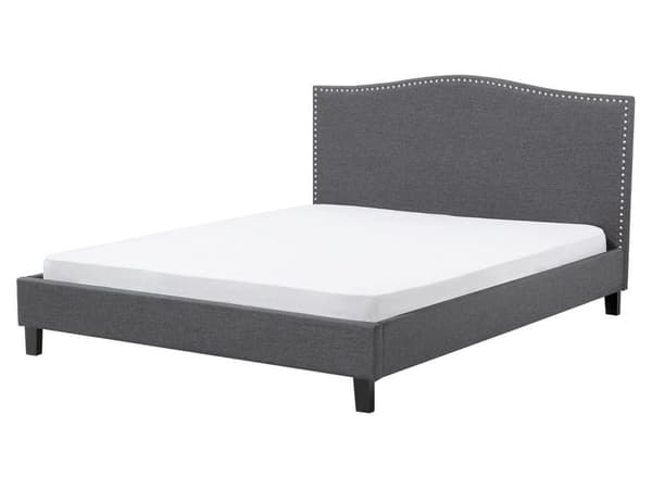 Dobbeltseng Grå Polyester 160 x 200 cm Polstret Sengeramme med Kamelryg Sengegavl i Glamour Sømhoved Knap Mønster Soveværelse Inspiration