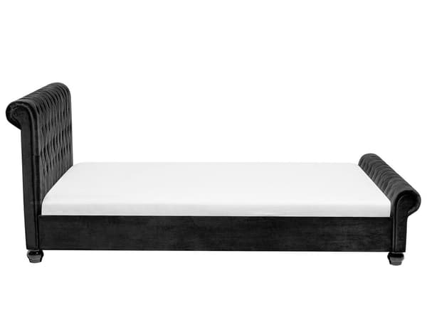 Sort Velour seng 180 x 200 cm med Quiltet Sengegavl Glamourstil