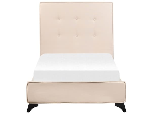 Beige Polstret Seng 90 x 200 cm med en Ramme og en Sengegavl med Dekorative Knapper