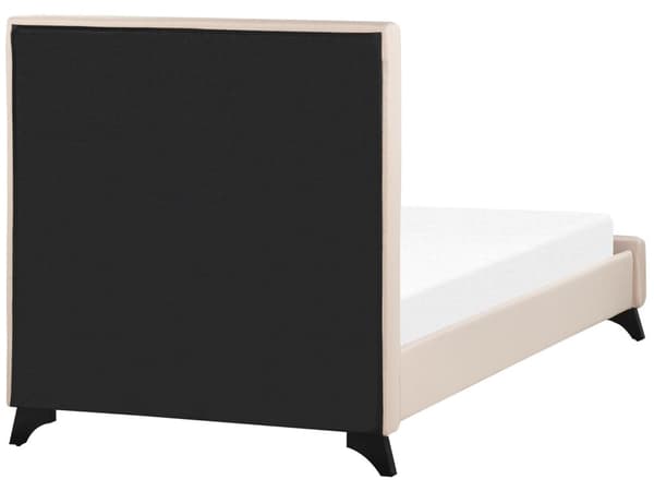 Beige Polstret Seng 90 x 200 cm med en Ramme og en Sengegavl med Dekorative Knapper