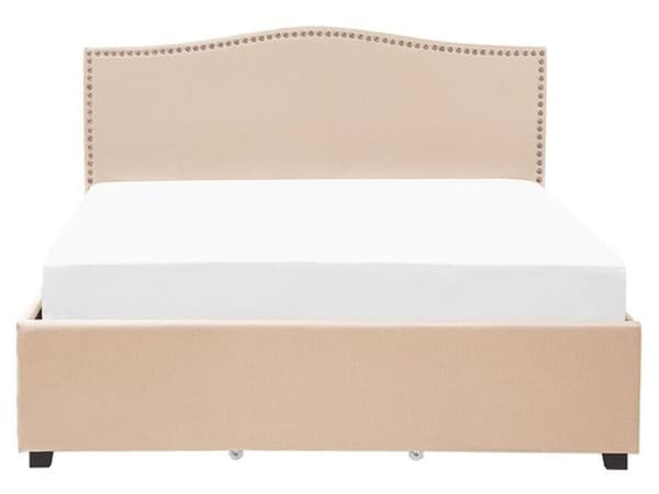 Dobbeltseng Beige Polyester 160 x 200 cm Polstret Sengeramme med Opbevaring Skuffer på Hjul Sengegavl Glamour Knap Mønster Soveværelse Dekor