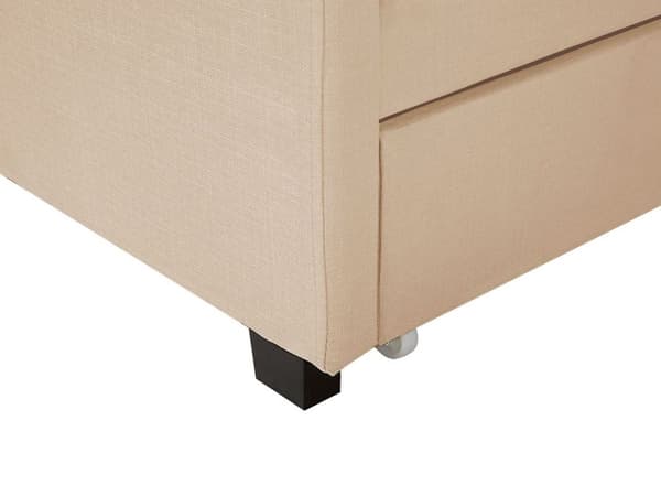 Dobbeltseng Beige Polyester 160 x 200 cm Polstret Sengeramme med Opbevaring Skuffer på Hjul Sengegavl Glamour Knap Mønster Soveværelse Dekor