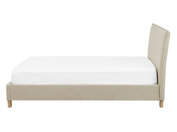 En beige polstret enkeltseng 140 x 200 cm med ramme og sengegavl skandinavisk stil