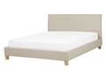 Miniatyrbillede 1 af 11: En beige polstret enkeltseng 140 x 200 cm med ramme og sengegavl skandinavisk stil