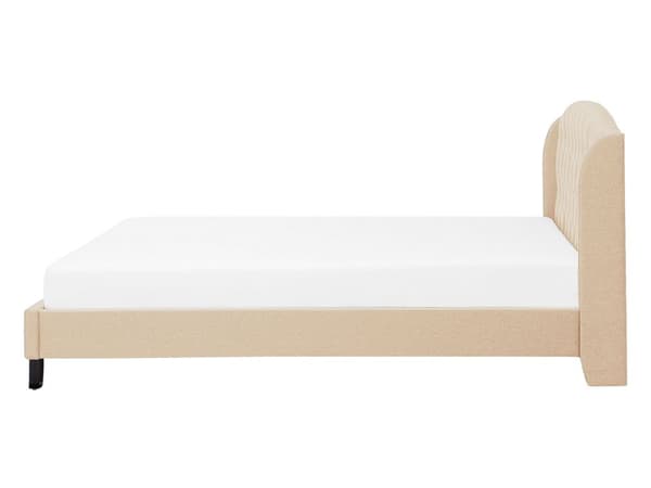 Seng Beige Polstret Polyester med Sorte Ben 140 x 200 cm 1 5 Mands Seng Sengeramme med Knap Tuftet Quiltet Sengegavl Soveværelse Indretning