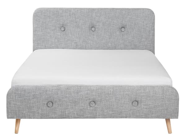 Seng Lyst Træben Beige Polyester Stof 180 x 200 cm Trekvart Seng Halvanden Mands Sengegavl Knappet Moderne Minimalistisk Sengestel