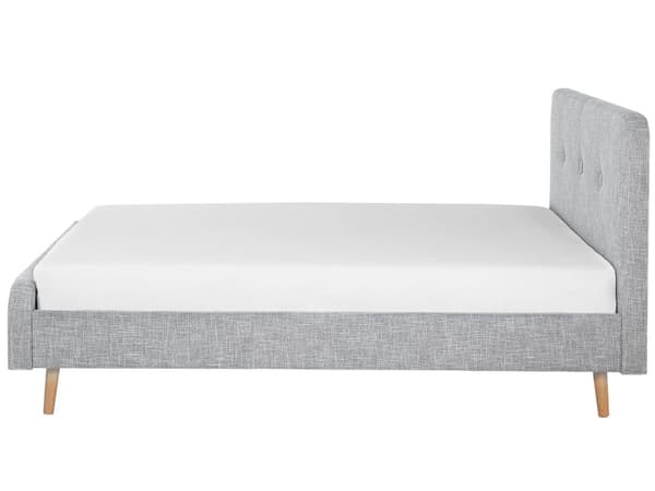 Seng Lyst Træben Beige Polyester Stof 180 x 200 cm Trekvart Seng Halvanden Mands Sengegavl Knappet Moderne Minimalistisk Sengestel
