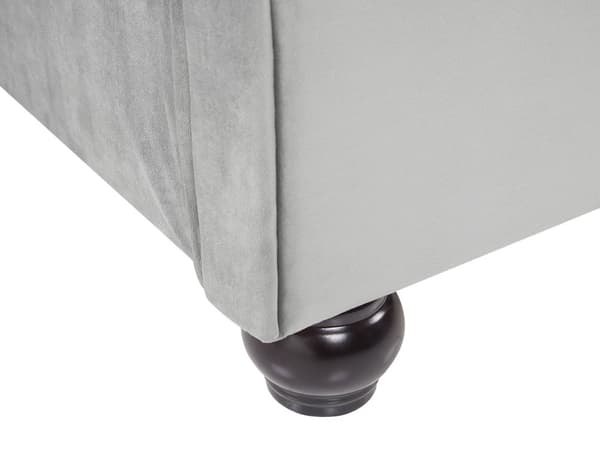 Sengeramme Grå Velour Polstring Sorte Træben 180 x 200 cm Knappet Glamourøs Stil