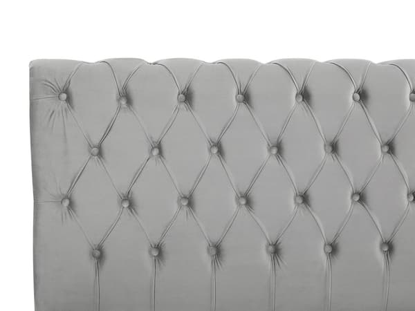 Sengeramme Grå Velour Polstring Sorte Træben 180 x 200 cm Knappet Glamourøs Stil